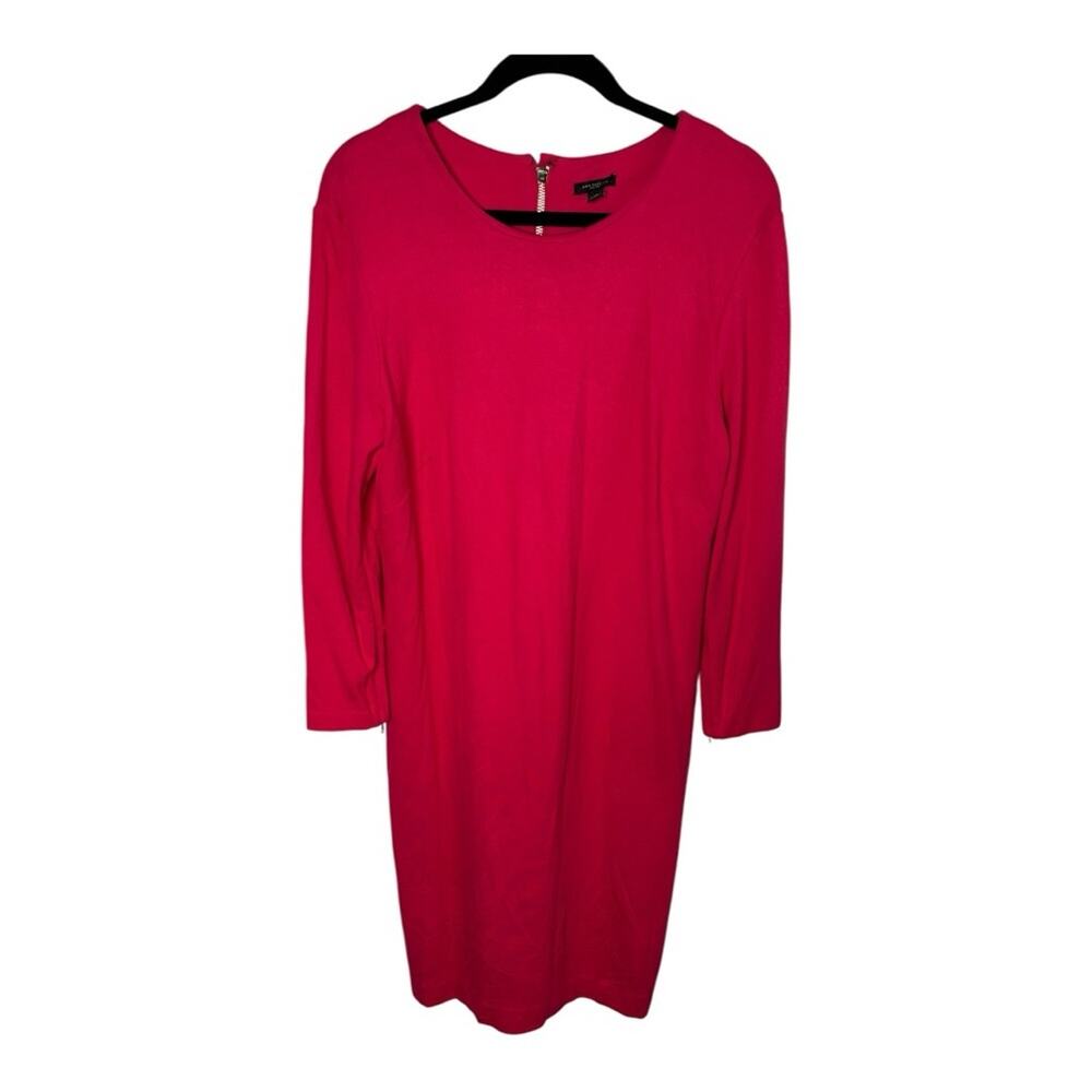 Ann Taylor Pink Long Sleeve Sheath Dress Round Neck Zipper Back 14